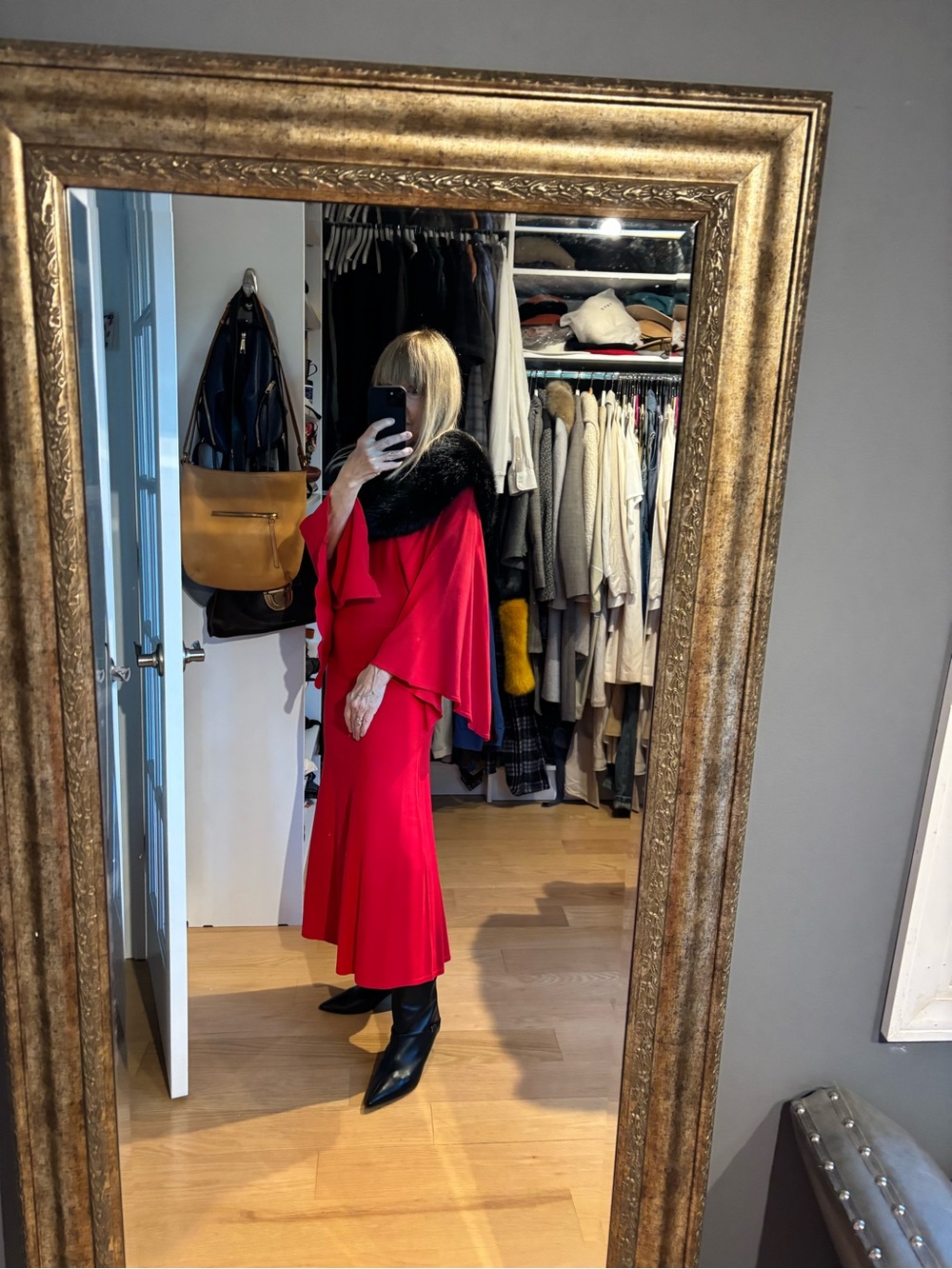 Zara Bright Red V-Neck Midi Dress with Flutter Sleeves
